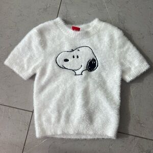 Forever 21 x Peanuts White Fuzzy Sweater with Snoopy Design